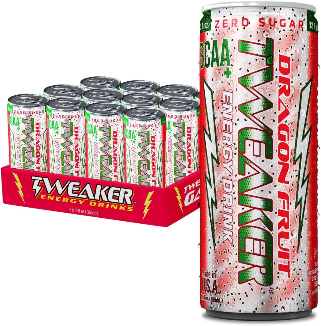 Tweaker Energy Drink Pre Workout - Sugar Free, Low Calorie, 110 mg Caffeine, Clean Energy Drink for Focus & Performance (12 oz, Pack of 12) (12 Ounce (Pack of 12), Dragon Fruit)