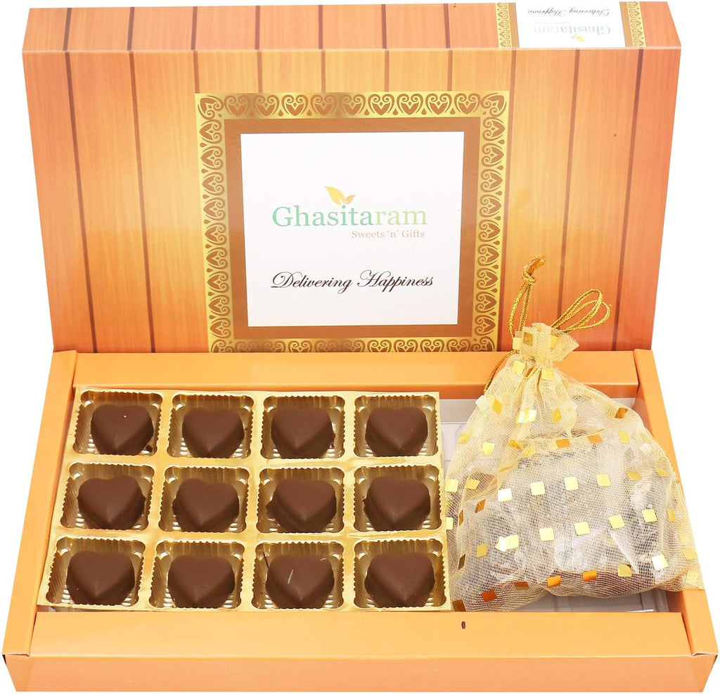 Ghasitaram Gifts Valentines Gift Valentines Day Chocolates for Girlfriend/Boyfriend/Husband and Wife Sugarfree Chocolate Box of Sugarfree Chocolates Hearts and Sugarfree Figs and Dates Bites