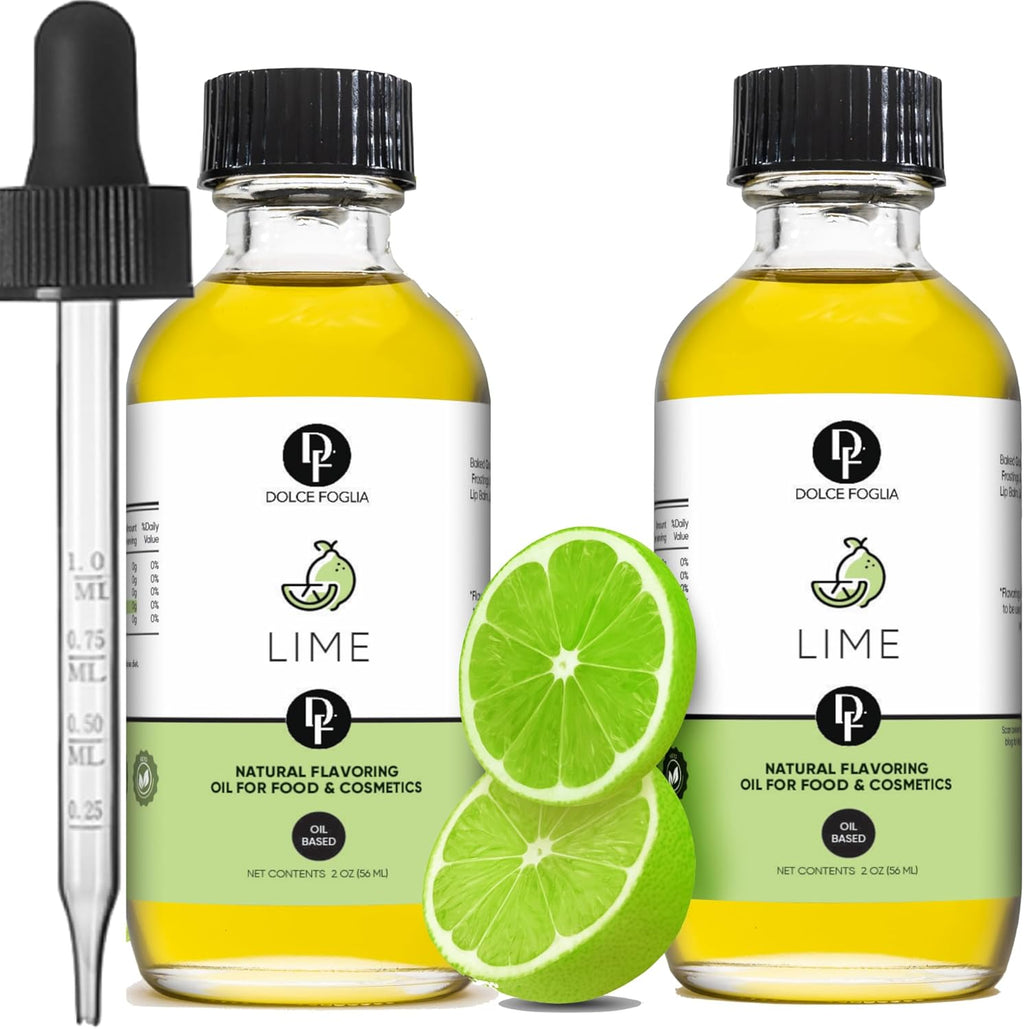 Dolce Flav Natural Lime Extract – 2 Ounce Oil-Soluble Kosher, Sugar-Free, Concentrated Citrus Lime Flavor for Candy, Chocolates & Desserts, Includes Measured Dropper, Pack of 2