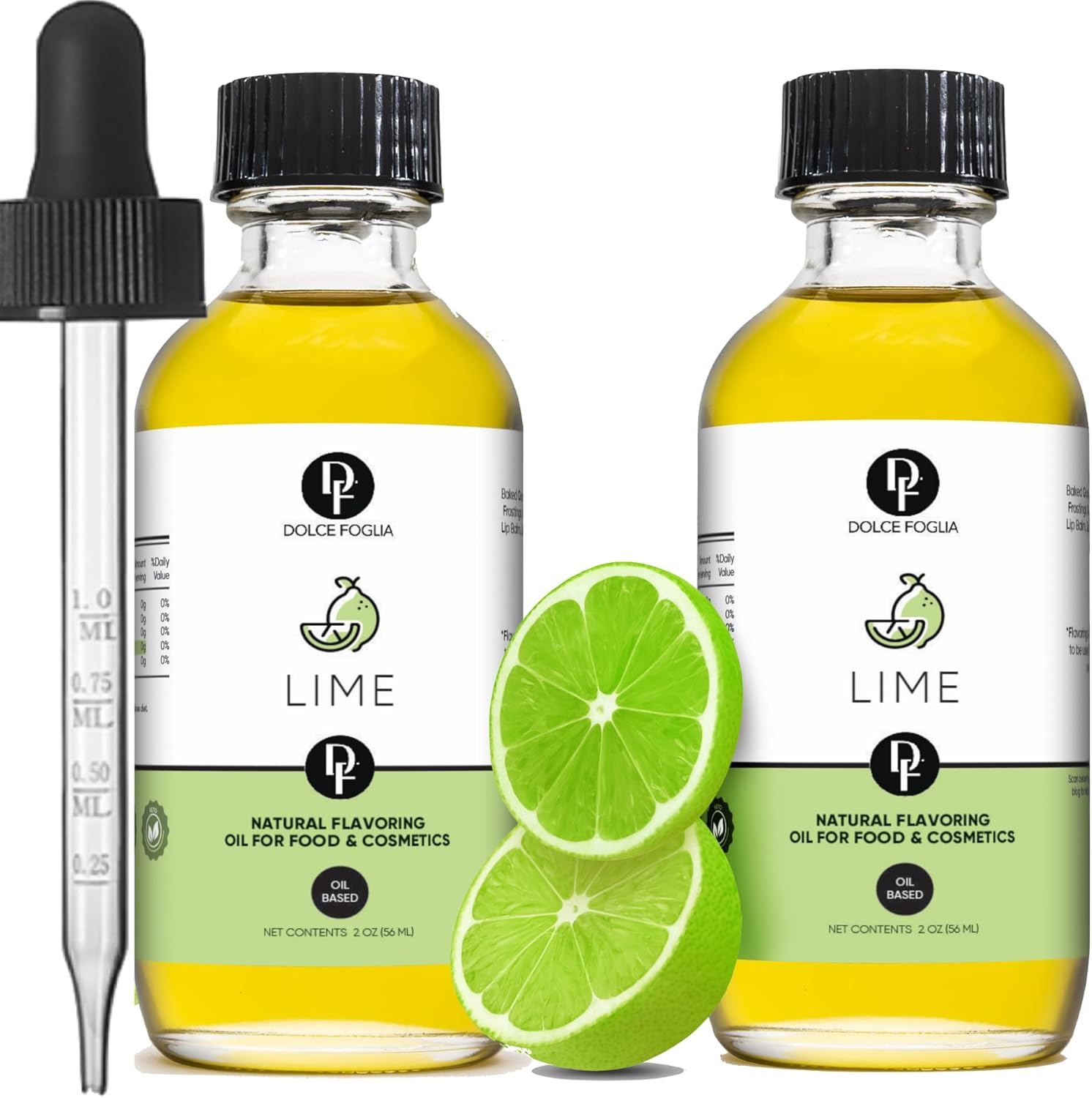 Dolce Flav Natural Lime Extract – 2 Ounce Oil-Soluble Kosher, Sugar-Free, Concentrated Citrus Lime Flavor for Candy, Chocolates & Desserts, Includes Measured Dropper, Pack of 2