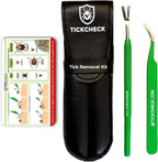 TickCheck Premium Tick Remover Kit - Stainless Steel Tick Remover + Tweezers, Leather Case, and Free Pocket Tick Identification Card (1 Set)