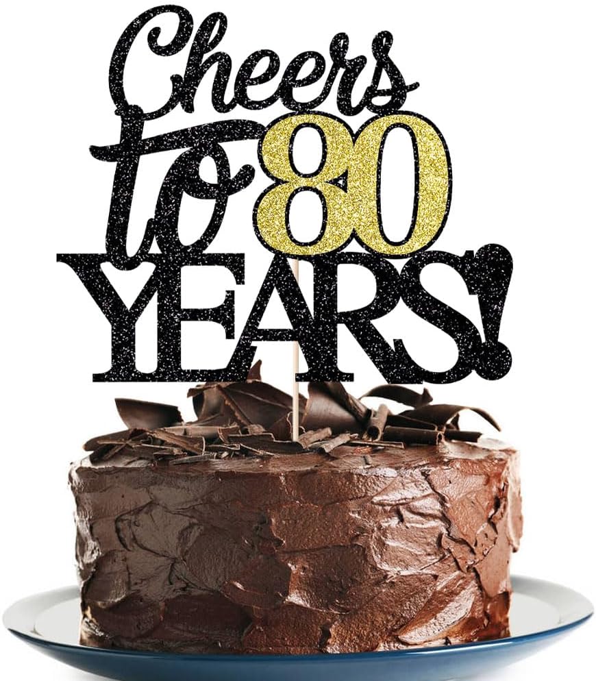 Happy 80th Birthday Cake Topper Cheers to 80 Years Birthday Cake Pick 80 Fabulous Cake Decoration for Happy Birthday Anniversary Party Cake Decorations Supplies (80)