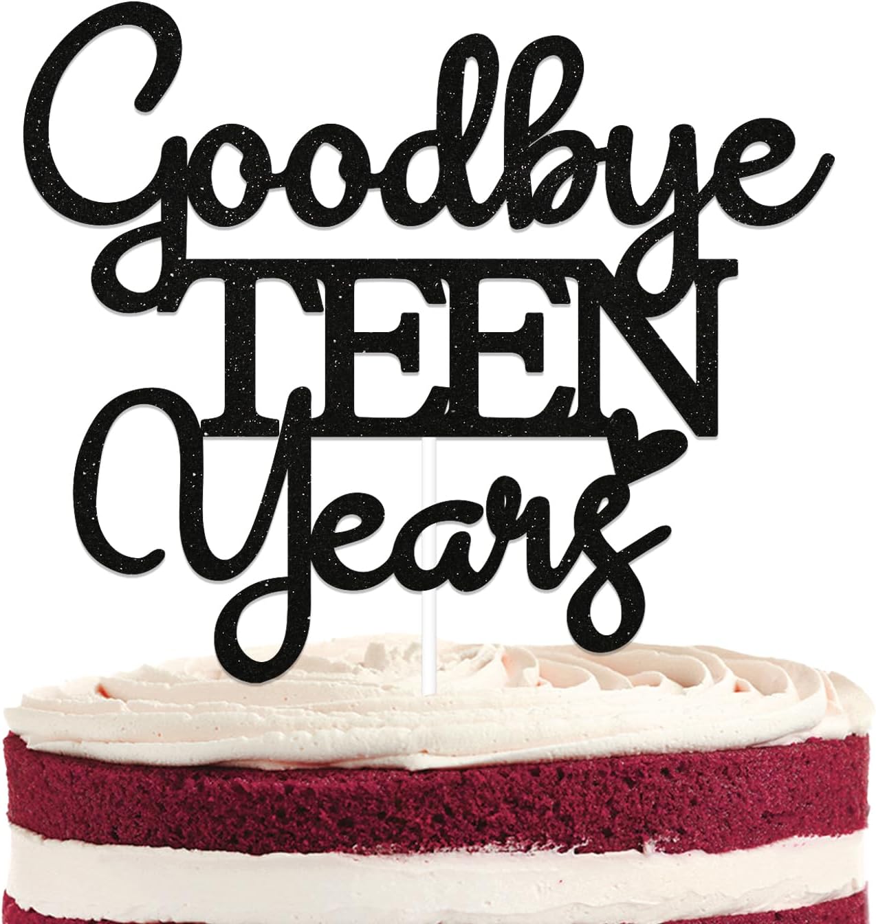 Goodbye Teen Years Cake Topper, Kissing My Teens Goodbye Cake Decorations, Happy 20th Birthday Decorations Party Decorations Black Glitter