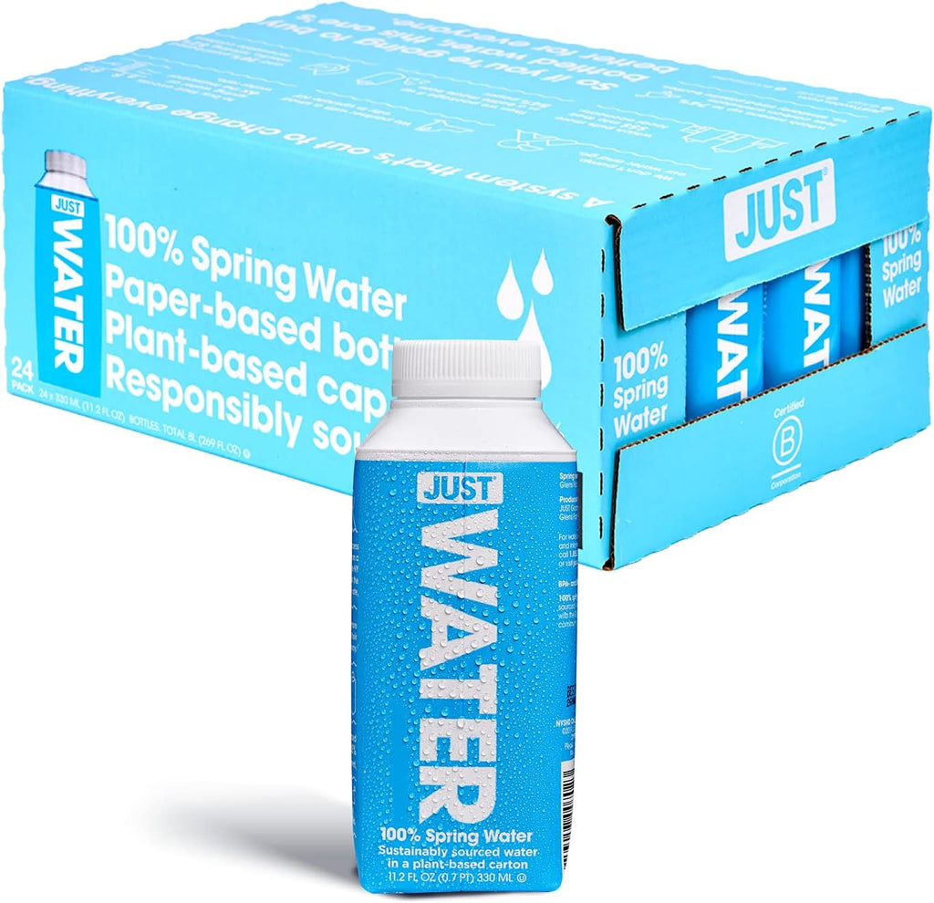 JUST Water - 100% Spring Water, Naturally Alkaline, 8.0 pH - Plant-Based, BPA Free, Sustainable and Fully Recyclable Boxed Water Bottle - Eco-Friendly - 11.2 Fl Oz (Pack of 24)