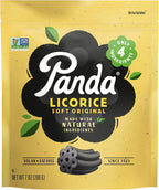 Panda ® | Natural Soft Original Licorice | Pure Panda Black Licorice Candy Made with Only 4 Natural Ingredients | Non-GMO Project verified | Vegan & Fat Free | 200 G - 7 OZ x 4 – Resealable Bags Pack