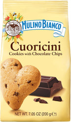 Mulino Bianco Cuoricini Cookies with Chocolate Chips | Heart-Shaped Italian Biscuits | No Palm Oil | Product of Italy | 7.05 Oz (200 g)
