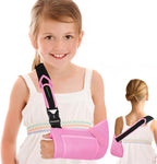 KONSEDIK Arm Sling for Kids - Adjustable Breathable Shoulder Immobilizer with Pockets,Supports Rotator Cuff Injury,Wrist,Elbow,Clavicle Fracture Recovery,Post-Surgery Sling for Left or Right Arm(Pink,XX-Small)