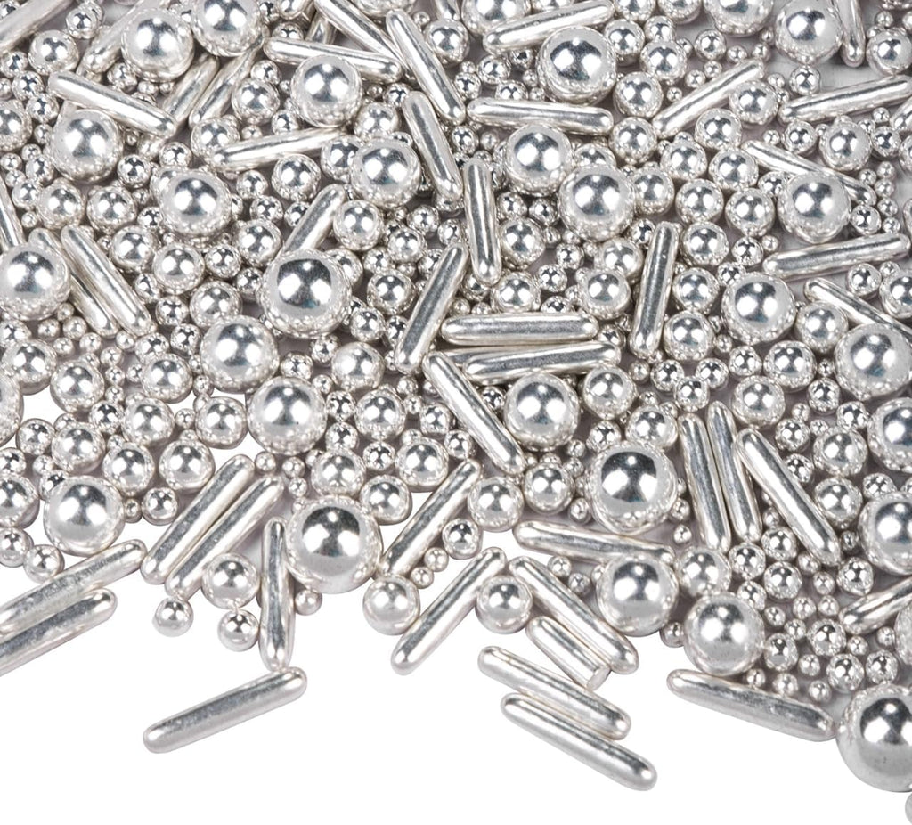 Dazzjoy Silver Pearl Rods Sprinkles, 130g/4.58oz, Mix Size, Pearl Sprinkles for Cupcake Decorating, Cupcake Toppers, Cake Decorations, Ice Cream, Wedding Party Valentines Easter Supplies