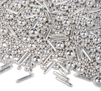 Dazzjoy Silver Pearl Rods Sprinkles, 130g/4.58oz, Mix Size, Pearl Sprinkles for Cupcake Decorating, Cupcake Toppers, Cake Decorations, Ice Cream, Wedding Party Valentines Easter Supplies