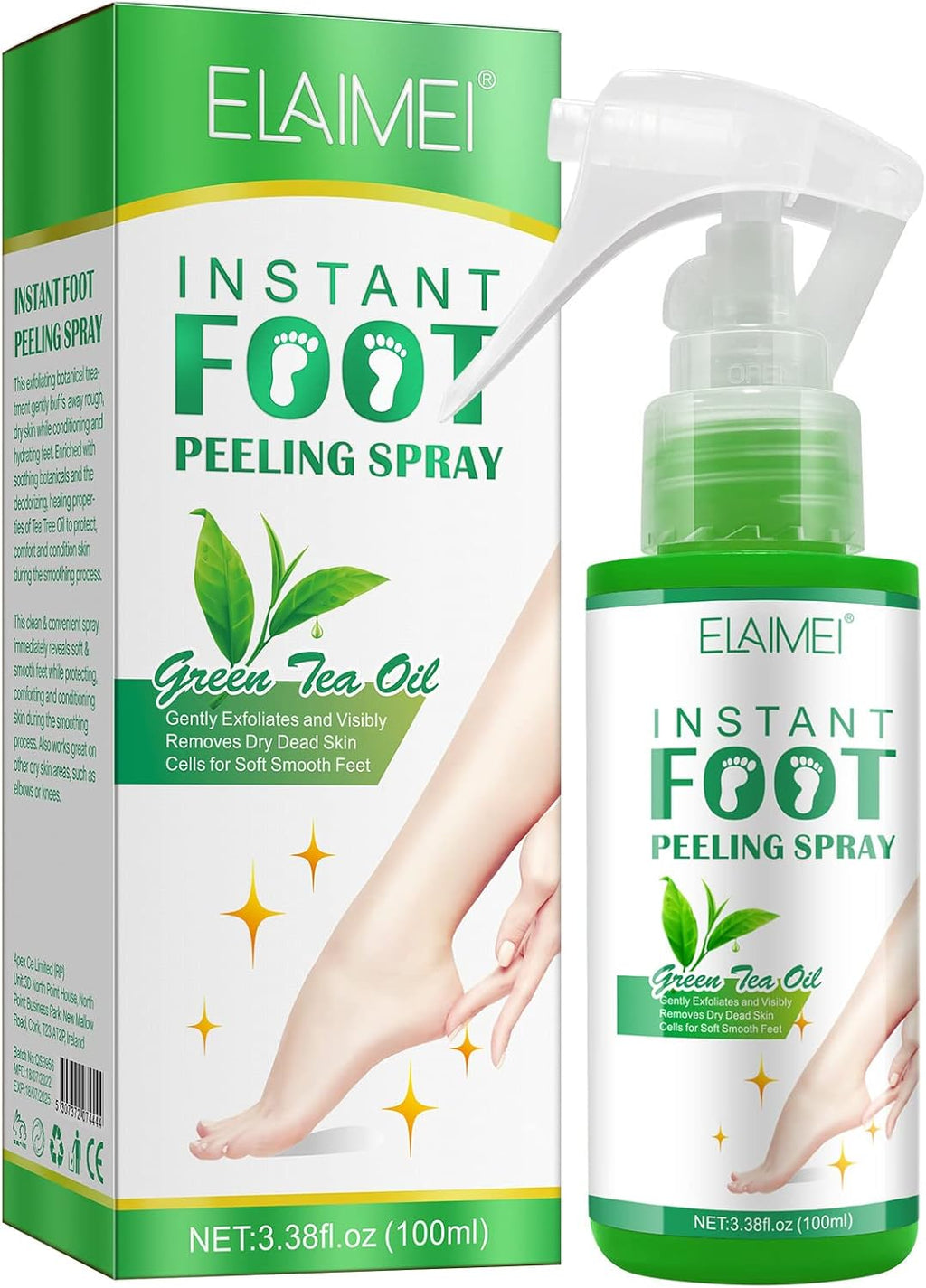 Foot Peeling Spray Oil,Foot Exfoliating Spray, Pedicure Dead Skin Exfoliator for Cracked Rough Heels, Dry Toe Skin & Calluses, Quicky Remove Dead Skin (Green Tea)