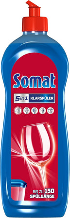 SOMAT 5-in-1 rinse aid (750 ml), detergent additive for quick drying, rinse aid for dishwasher gives brilliant shine on glasses, dishes and in the machine, up to 150 washes