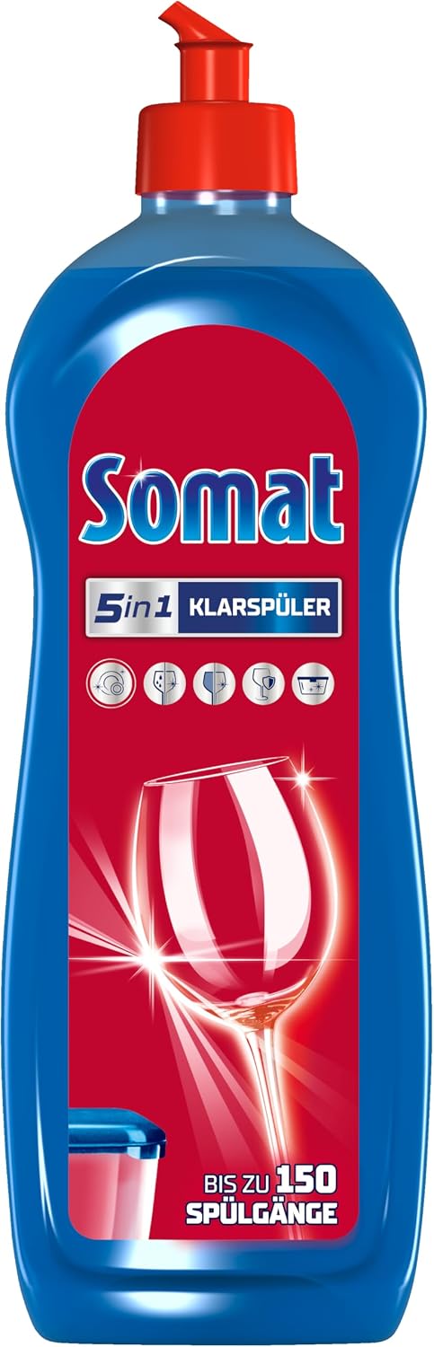 SOMAT 5-in-1 rinse aid (750 ml), detergent additive for quick drying, rinse aid for dishwasher gives brilliant shine on glasses, dishes and in the machine, up to 150 washes