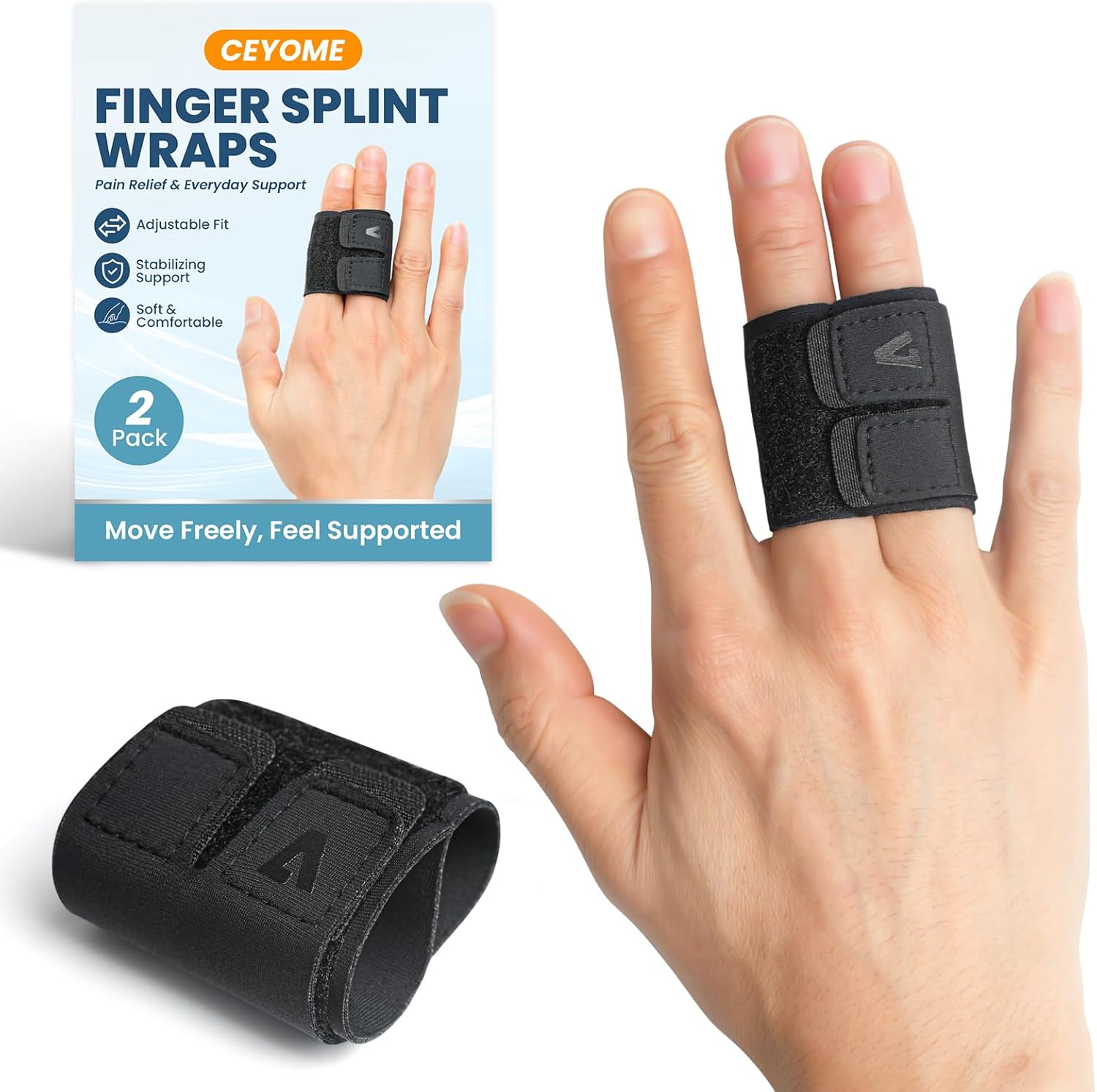 Finger Splint Wraps 2 Pack – Adjustable Breathable Finger Buddy Tape, Light Compression Trigger Finger Splint for Arthritis Pain Relief & Sports Injury, Comfort for Daily Support & Alignment（M Size）