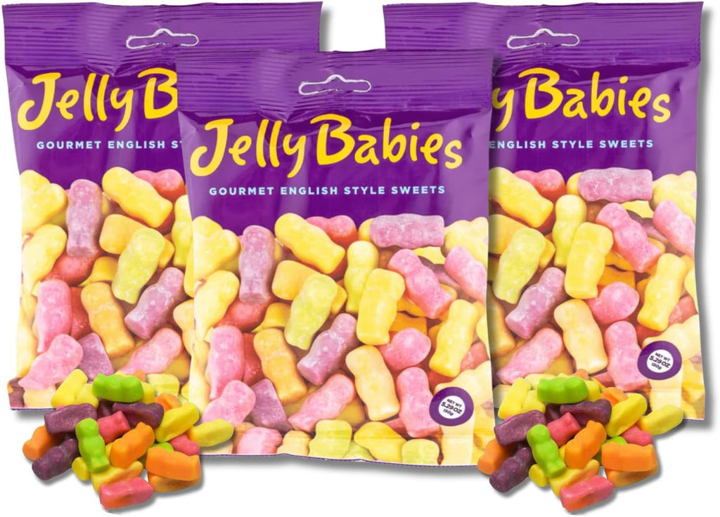 Jelly Babies - Pack of 3 - Fruity English-Style Baby Shaped Gummies - 5.29 oz. Bags