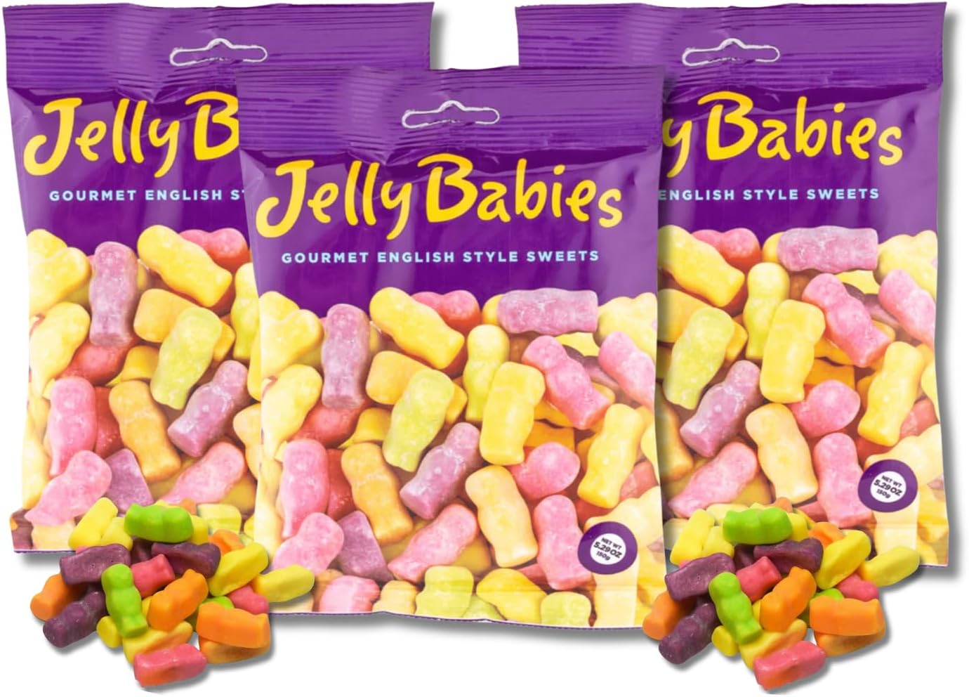 Jelly Babies - Pack of 3 - Fruity English-Style Baby Shaped Gummies - 5.29 oz. Bags