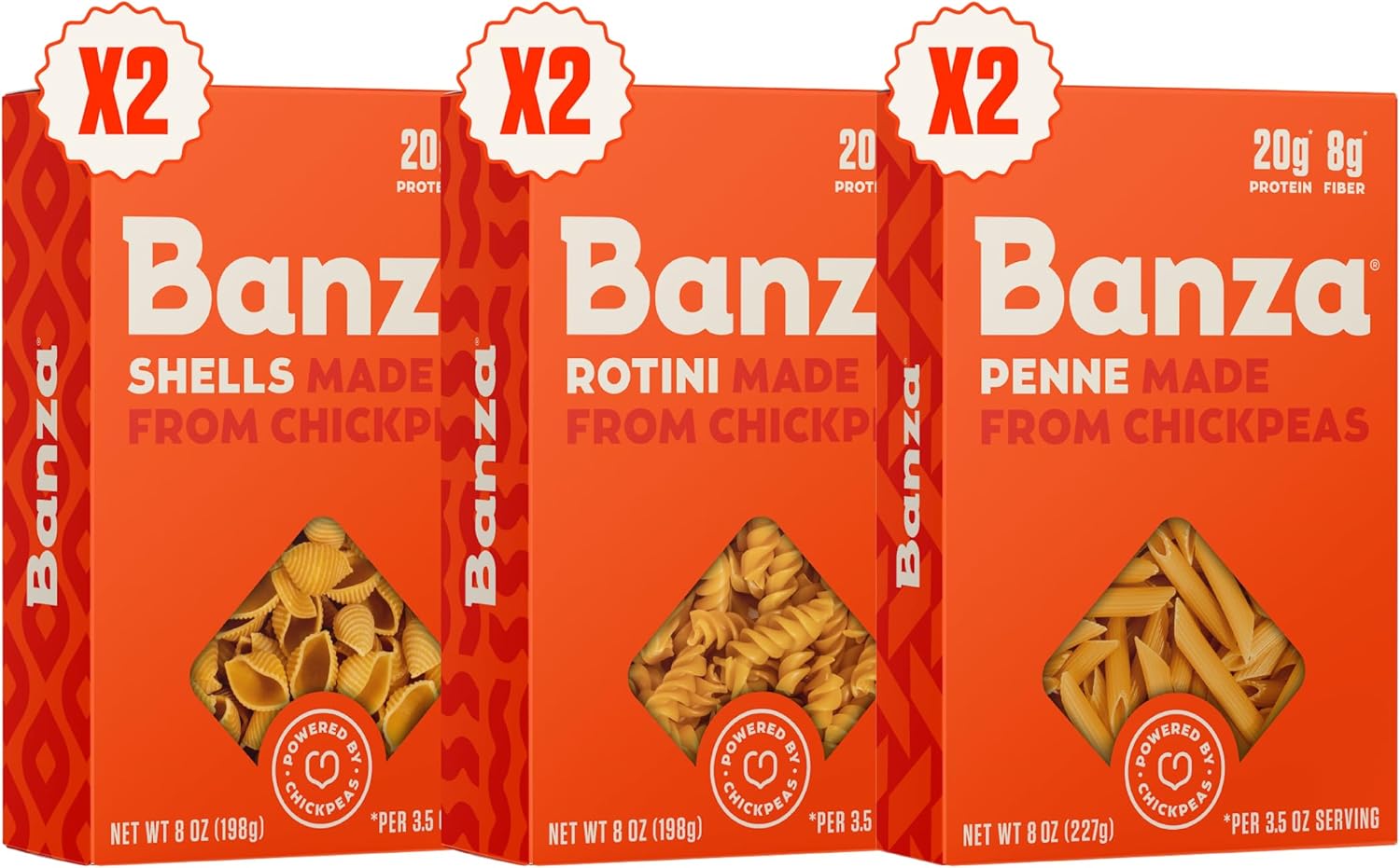 Banza Gluten-Free Chickpea Pasta, Variety Pack 20g Protein | Lower Carb | High Fiber | High Protein | Plant Based Pasta | 8oz (Pack of 6)