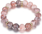Healing Beaded Bracelet for Women - Rose Quartz & Chakra Crystal Anxiety Stress Relief Bead Bracelets, Calming Stretch Yoga Meditation Daily Wear Healing Stones Bracelet, Stress Relief Gift for Her