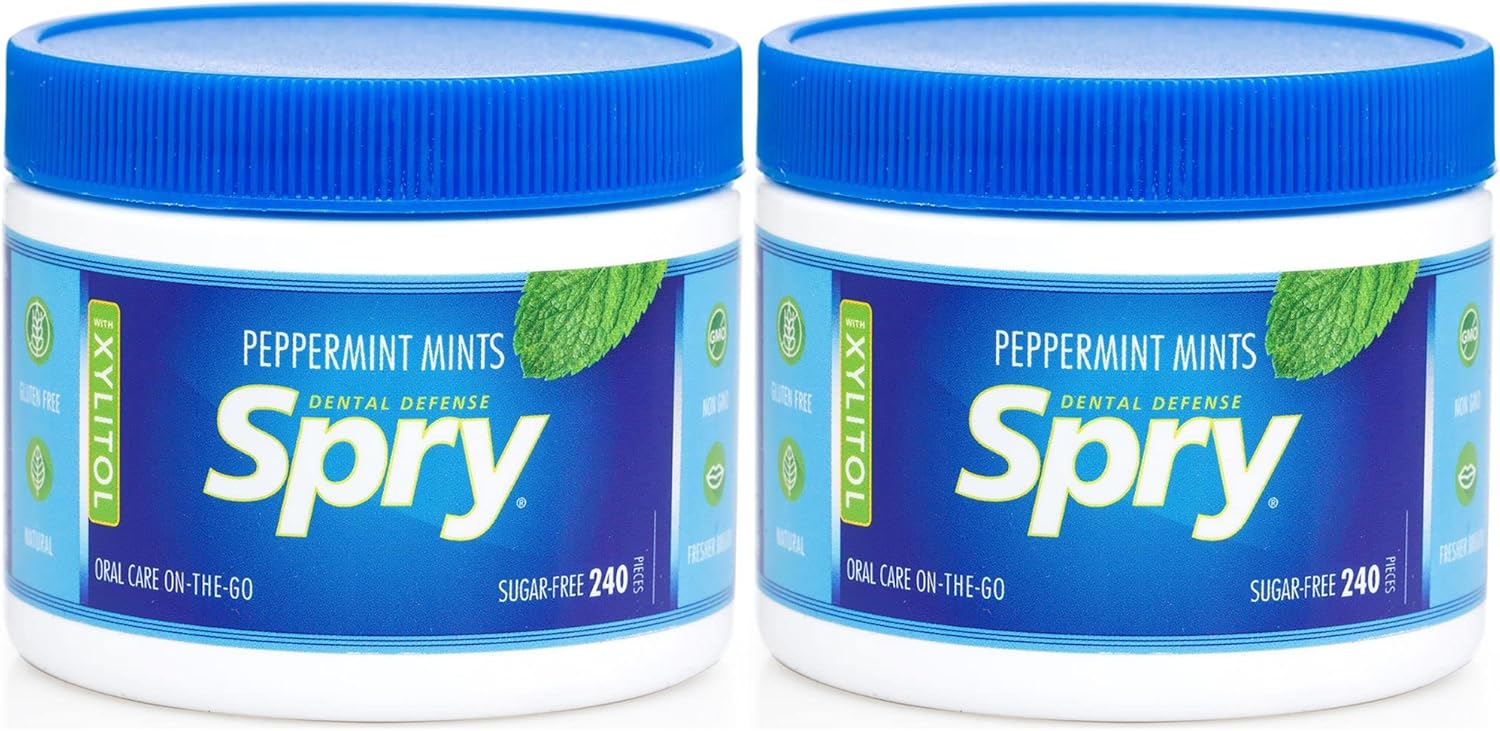 Spry Xylitol Peppermint Sugar Free Candy - Promote Oral Health, Increase Saliva Production, Stop Bad Breath, Non-GMO, Gluten-Free, 240 Count (Pack of 2)