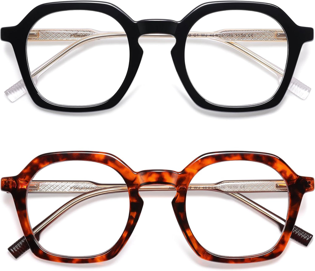 AMOMOMA 2 Pack Retro Square Reading Glasses for Women Men,Vintage Blue Light Computer Reader Frame AM6193