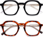 AMOMOMA 2 Pack Retro Square Reading Glasses for Women Men,Vintage Blue Light Computer Reader Frame AM6193