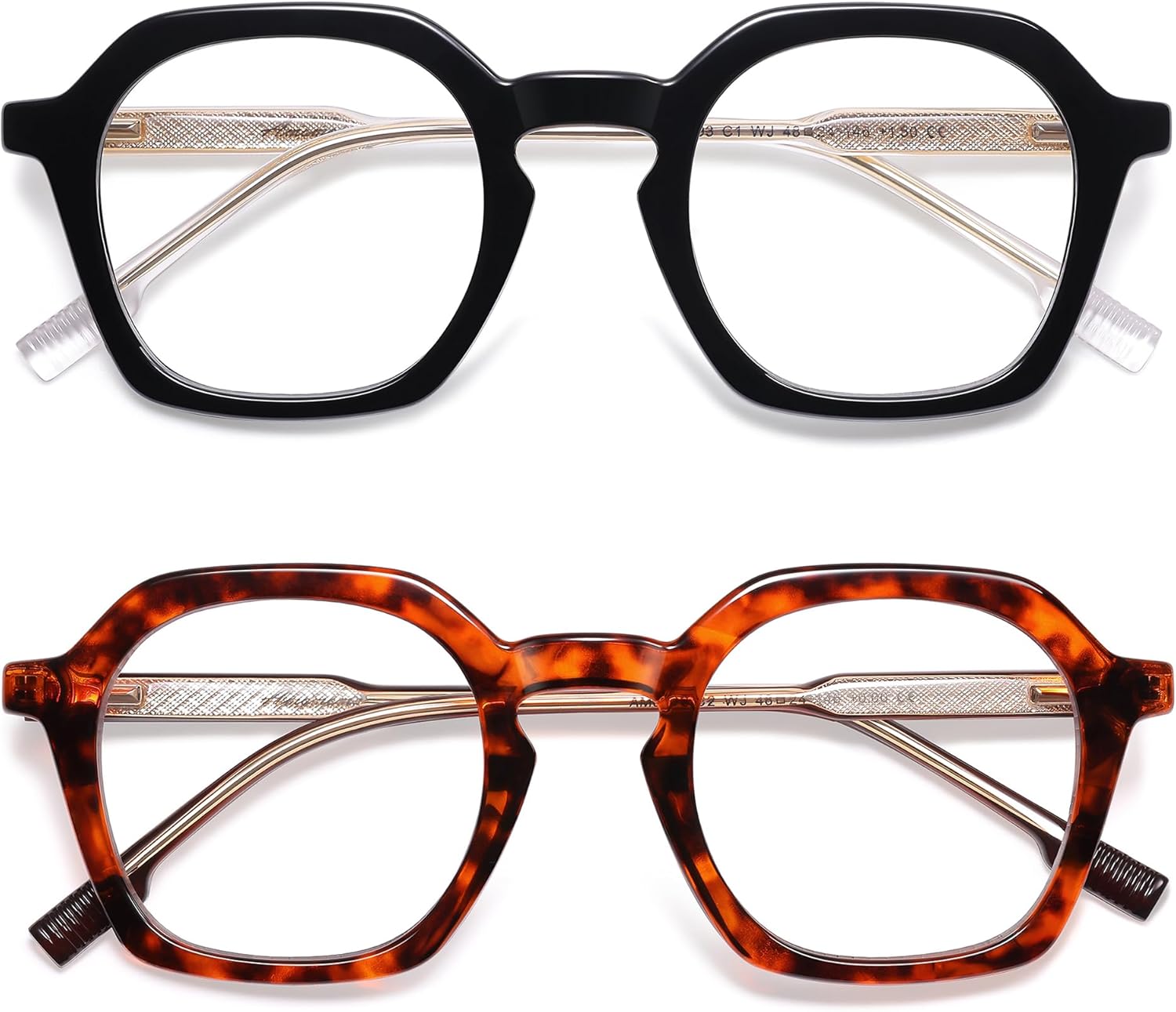 AMOMOMA 2 Pack Retro Square Reading Glasses for Women Men,Vintage Blue Light Computer Reader Frame AM6193