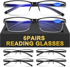 6Pack Reading Glasses Men,Spring Hinge Blue Light Blocking Readers,Anti Eyestrain Computer Magnifying Eyeglasses