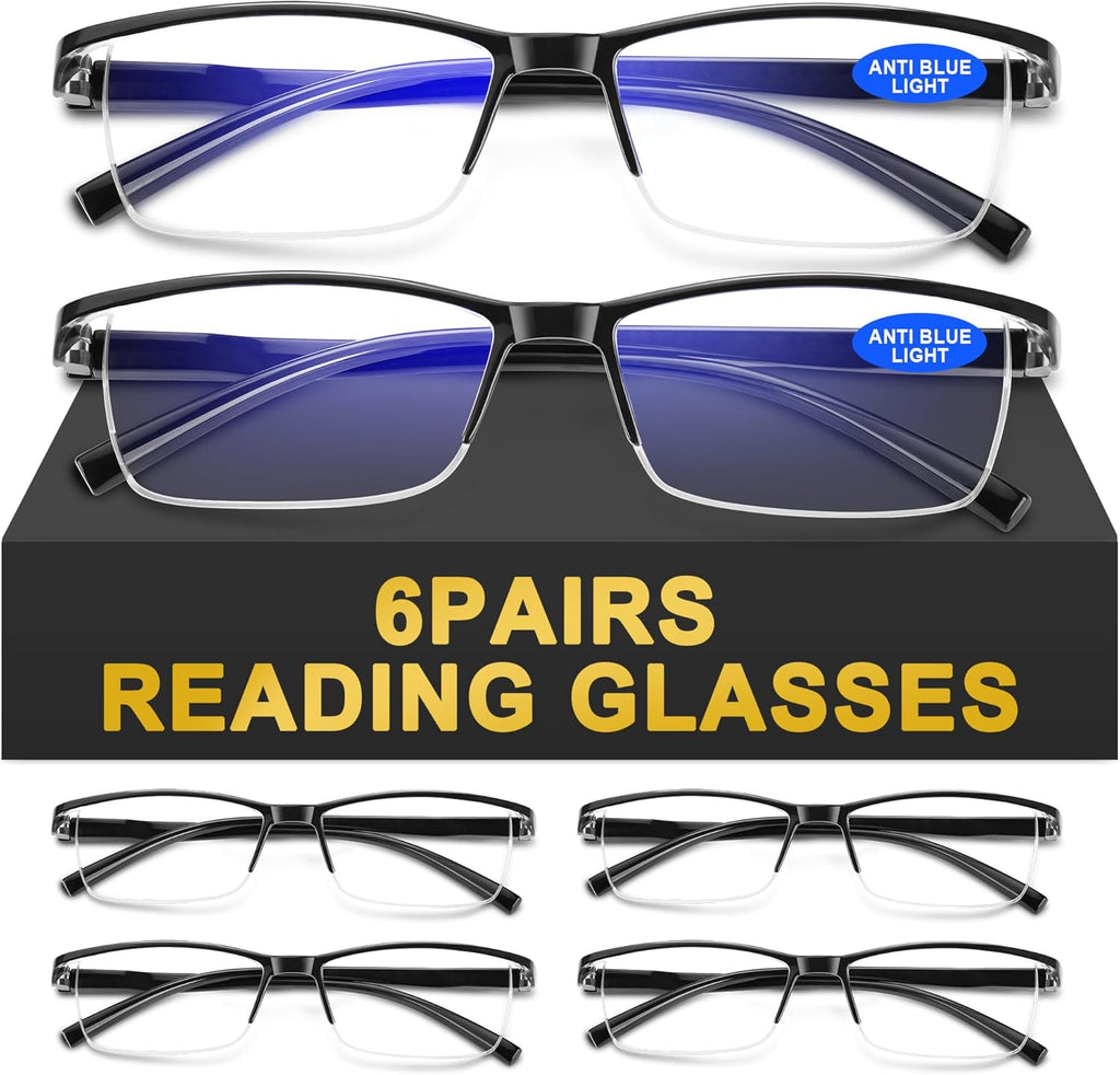 6Pack Reading Glasses Men,Spring Hinge Blue Light Blocking Readers,Anti Eyestrain Computer Magnifying Eyeglasses