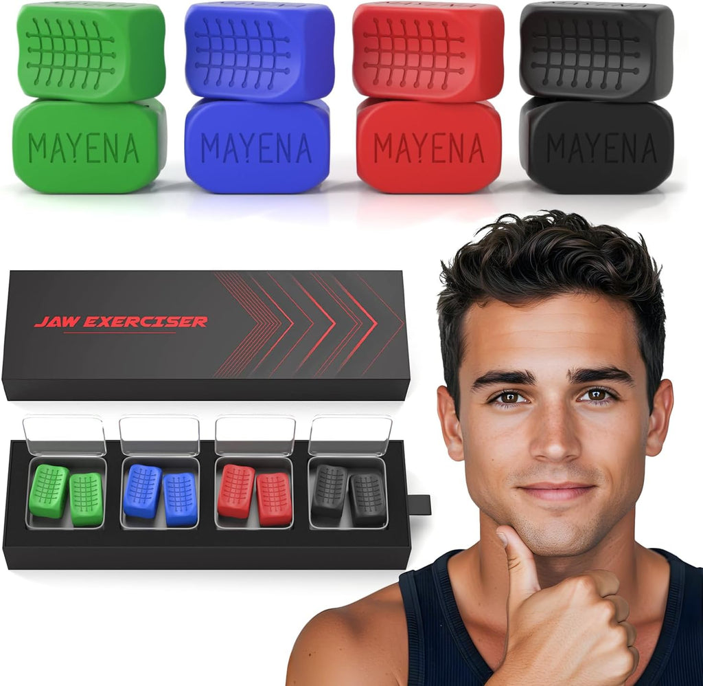 Jaw Exerciser for Men & Women | 4 Resistance Levels Silicone Jawline Shaper Set | Core Strength Upgraded Model | Powerful Jaw Trainer for Multiple Strength Levels | Slims & Tones the Face