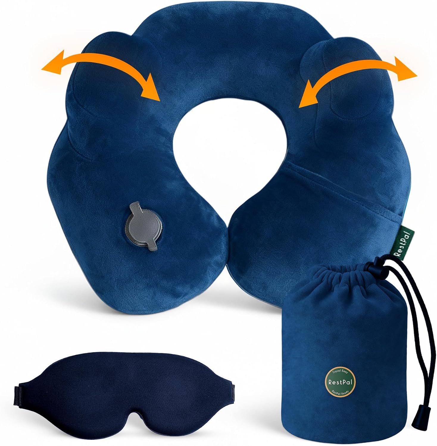 Inflatable Travel Neck Pillow with Adjustable Memory Foam Sides | Lightweight, Soft & Portable Support (Navy Blue, Standard)