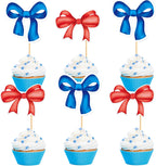 Ercadio 24Pcs Red Blue Bowknot Cupcake Toppers Bow Tie Cupcake Picks Baby Shower Cake Topper Decorations for Kids Birthday Wedding Party Cake Decorations Supplies