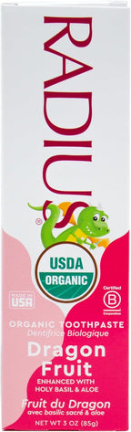 RADIUS USDA Organic Kids Toothpaste 3oz Non Toxic Chemical-Free Gluten-Free Designed to Improve Gum Health for Children's 6 Months and Up - Dragon Fruit - Pack of 1