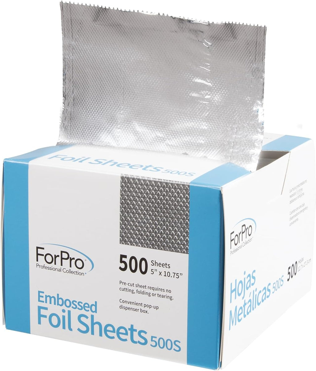 ForPro Professional Collection Embossed Foil Sheets 500S, Aluminum Foil, Pop-Up Dispenser, for Hair Color Application and Highlighting Services, Food Safe, 5” W x 10.75” L, 500 Count