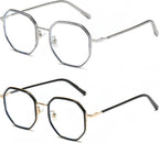 ICARA 2 Pack Polygon Blue Light Blocking Glasses for Women Men Vintage Octagon Square Metal Eyeglasses unisex lightweight