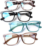Henotin 4-Pack Blue Light Blocking Reading Glasses Women Men,Spring Hinge Computer Readers,Anti UV Ray Square Nerd Eyeglasses (4-pack Mix Color, 2.50, Diopters)