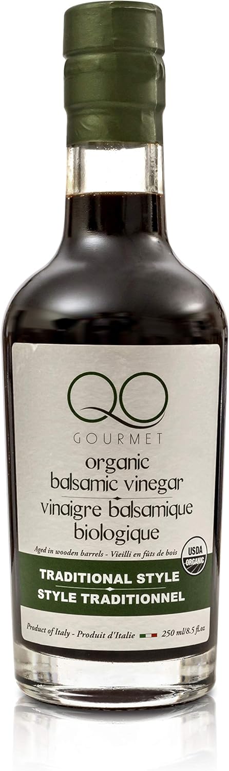 QO Organic Thick Aged Balsamic Vinegar of Modena | 4% Acidity | Gourmet Traditional Style | Dense Premium Italian Vinegar | Aceto Balsamico di Modena | Crafted and Bottled in Modena, Italy | 8.5 fl.oz