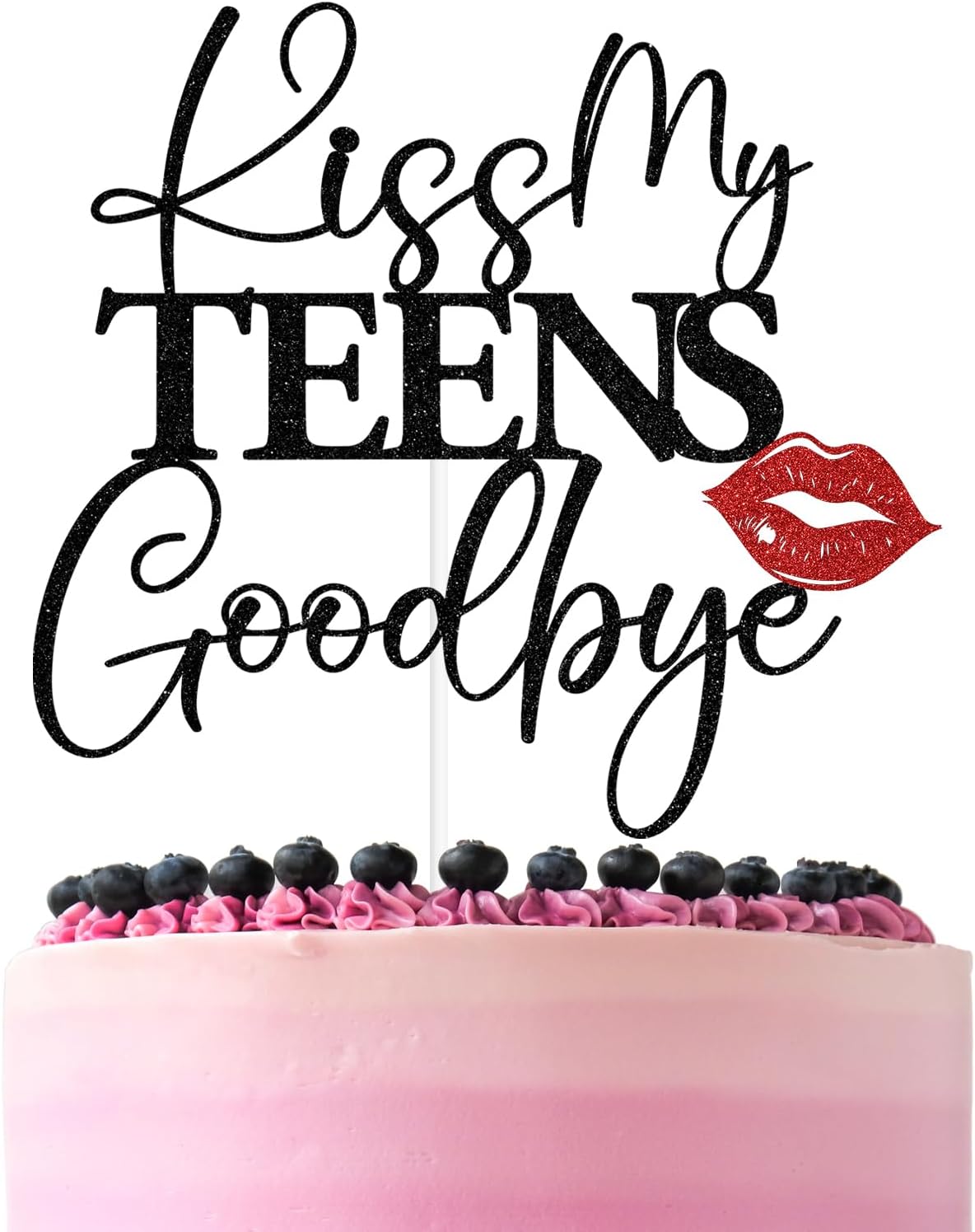 Black Glitter Kiss My Teens Goodbye Cake Topper, Good Bye My Teen Years, Funny 20th Birthday Party Decorations Supplies for Girls Women