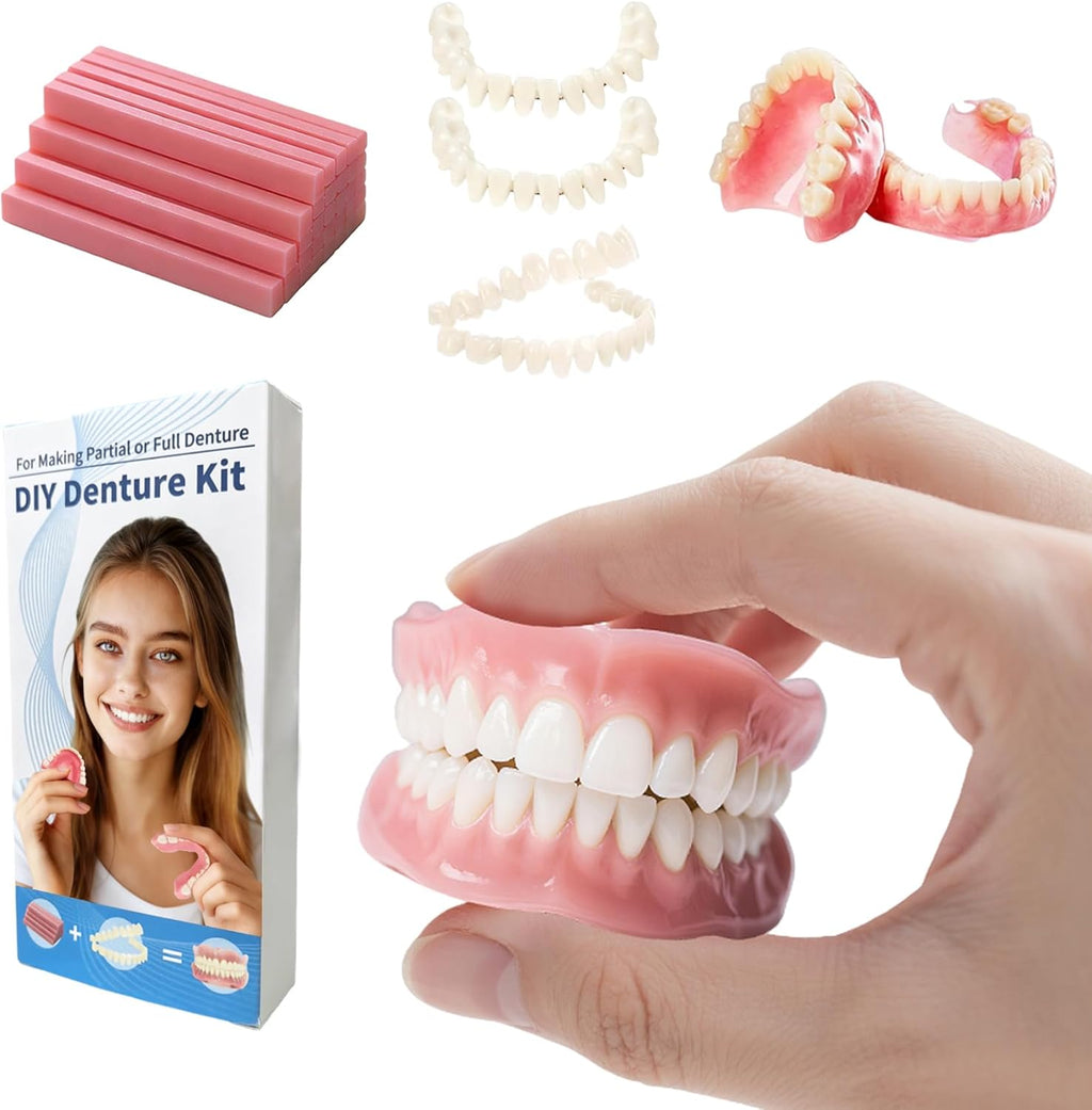 DIY Denture Temporary Veneers Kit for Women and Men, Upper and Lower Tooth Replacement Kit, Nature and Comfortable (1 Count (Pack of 1)