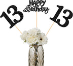 12 Pack Happy Birthday 13th Centerpiece Sticks Glitter Thirteen Cheers to 13 Years Old Table Centerpiece Sticks for 13 Fabulous Happy Birthday Theme Party Supplies Black