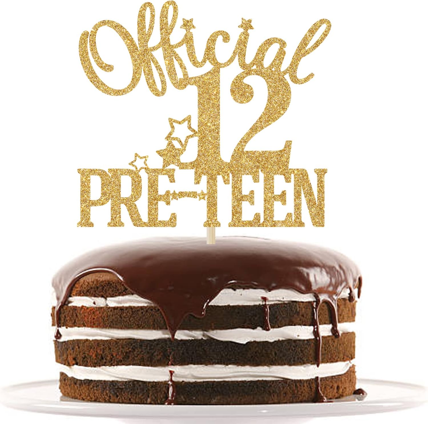 Gold Glitter Official 12 Pre-teen Cake Topper, Happy 12th Birthday/Bruh I'm12, Cheers to 12 Years 12th Birthday Party Decorations Supplies