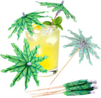 Framendino, 40 Pack Tropical Coconut Palm Tree Toothpicks Parasol Sticks Green Paper Umbrellas Picks Bamboo Toothpick for Drinks Cocktail Cupcake Toppers Fruit Ice Cream Hawaii Pool Party Decorations