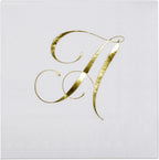 Gift Boutique 100 Gold Letter A Monogram Cocktail Napkins Disposable Paper Pack Elegant Metallic Golden Foil Hand Napkin for Powder Room Wedding Holiday Birthday Party Baby Shower Decorative Towels