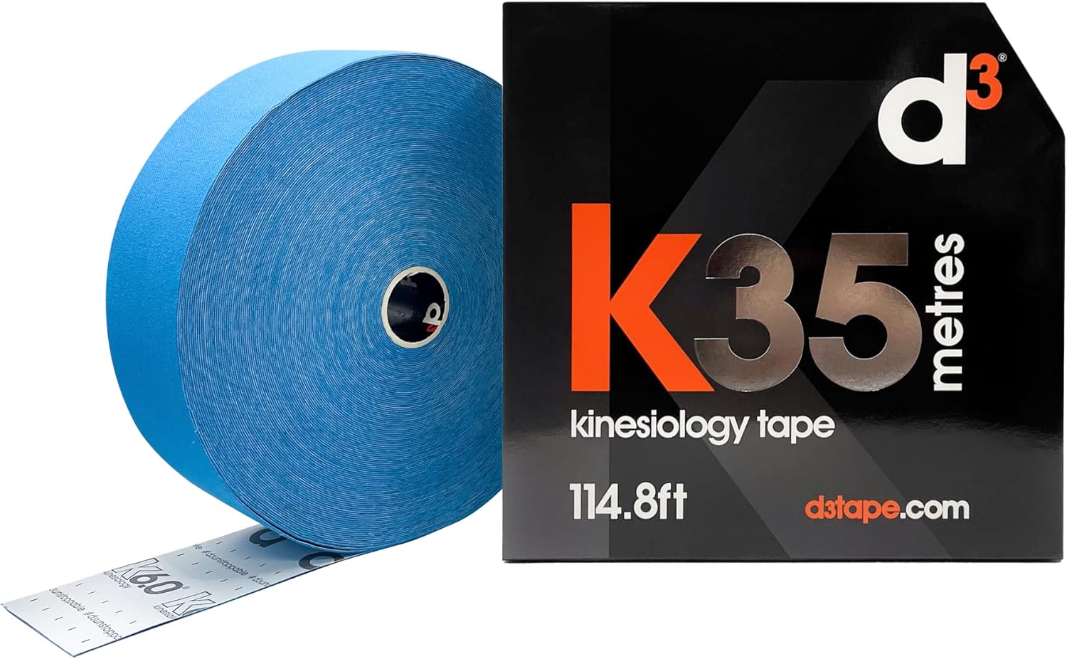 d3 K35 Kinesiology Tape Bulk Roll Electric Blue - 2in x 115ft Extra Long Uncut Hypoallergenic Physio Sports Strapping for Knee, Shoulder Back Muscle & Joint Support for Injury Recovery