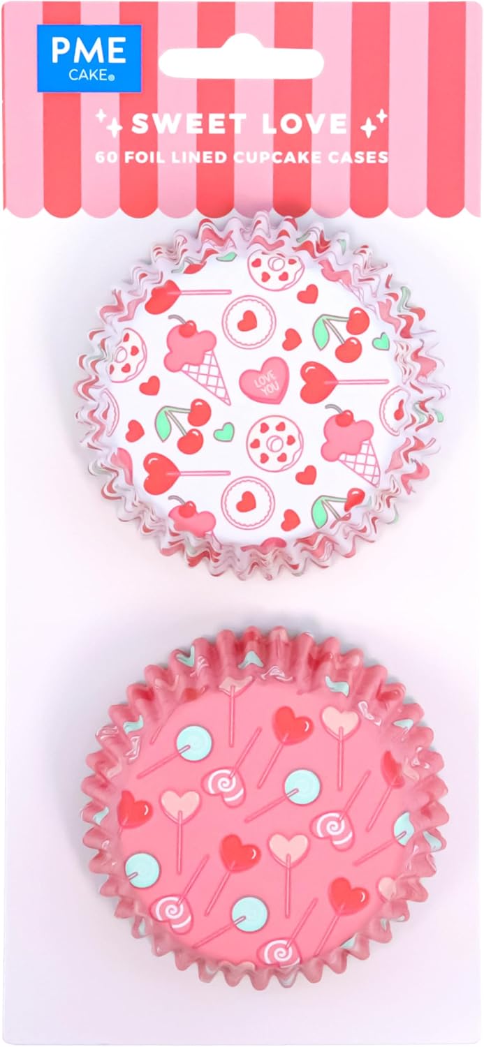 PME Valentines Foil-lined Cupcake Cases, Sweet Love (Pack of 60)