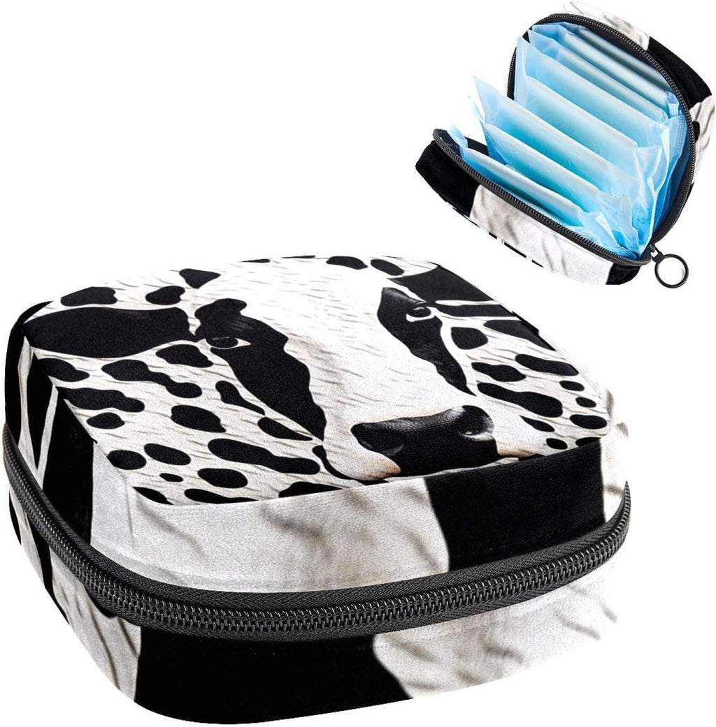 Sanitary Napkin Storage Bag,Period Bag,Pad Bag,Cow Print White Black,Period Pouch