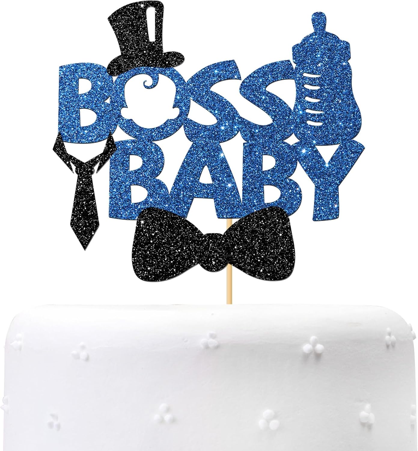 Maicaiffe Boss Boy Cake Topper, Boy 1st Birthday - Baby Shower - Gender Reveal Party Cake Decorations Black Glitter