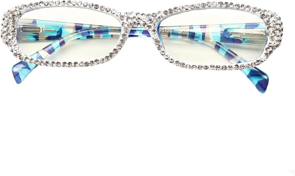 ICARA Bling Rhinestone Reading Glasses Fashion Ladies Readers Spring Hinge with Pattern Print Eyeglasses for Women