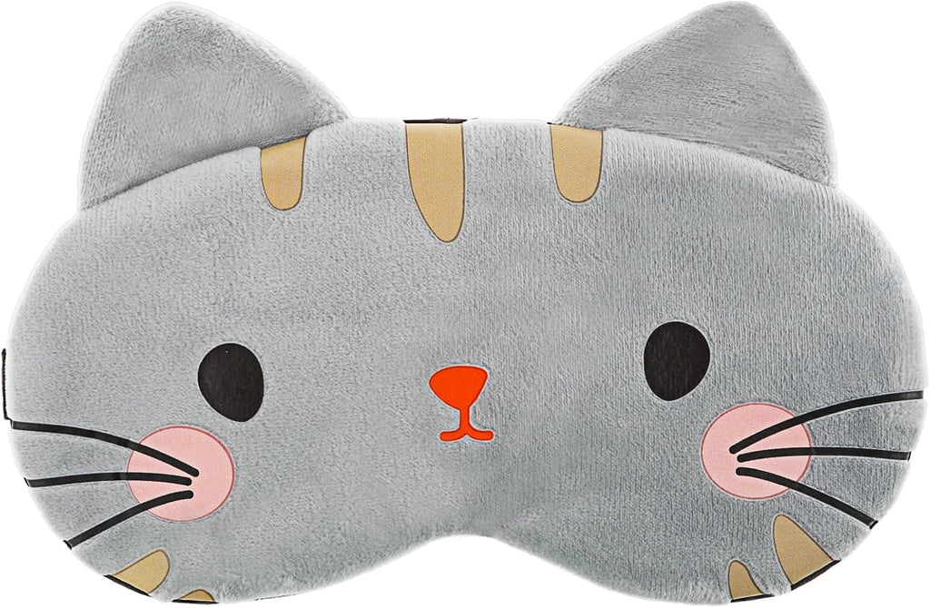 WLLHYF Cute Sleeping Eye Mask Soft Plush Cartoon Cat Blindfold Comfortable Animal Eye Cover Funny Novelty Sleeping Eye Shade for Women Men Kids Travel Nap Sleeping(Grey)