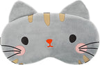WLLHYF Cute Sleeping Eye Mask Soft Plush Cartoon Cat Blindfold Comfortable Animal Eye Cover Funny Novelty Sleeping Eye Shade for Women Men Kids Travel Nap Sleeping(Grey)