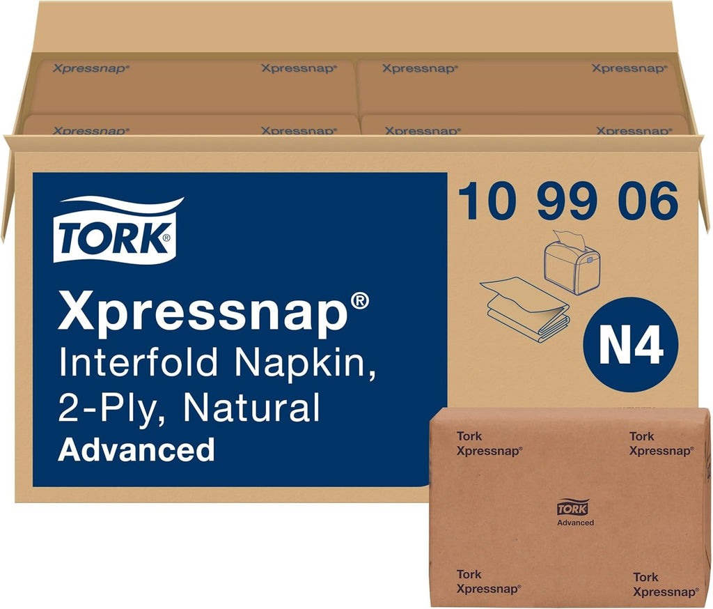 Tork Xpressnap Natural Dispenser Napkin N4, 2-ply, 1/2 Fold, One-at-a-Time Dispensing, 12 x 500, 8.5" x 6.5", 109906