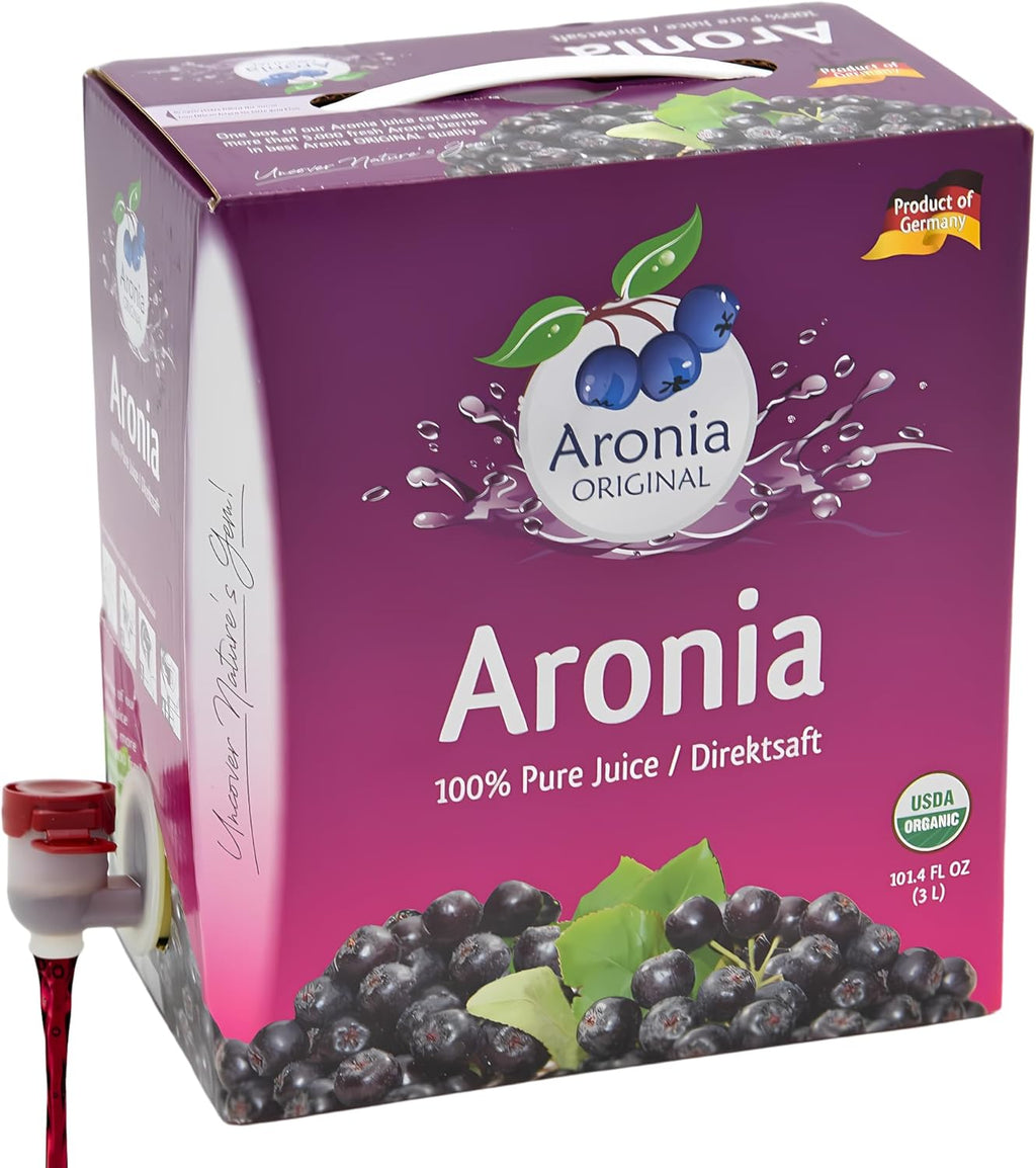 Aronia Original Organic Aronia Berry Juice Box 101.4 Fl Oz - 100% Pure Chokeberry Juice, Not from Concentrate - No Additives, Vegan & Non-GMO
